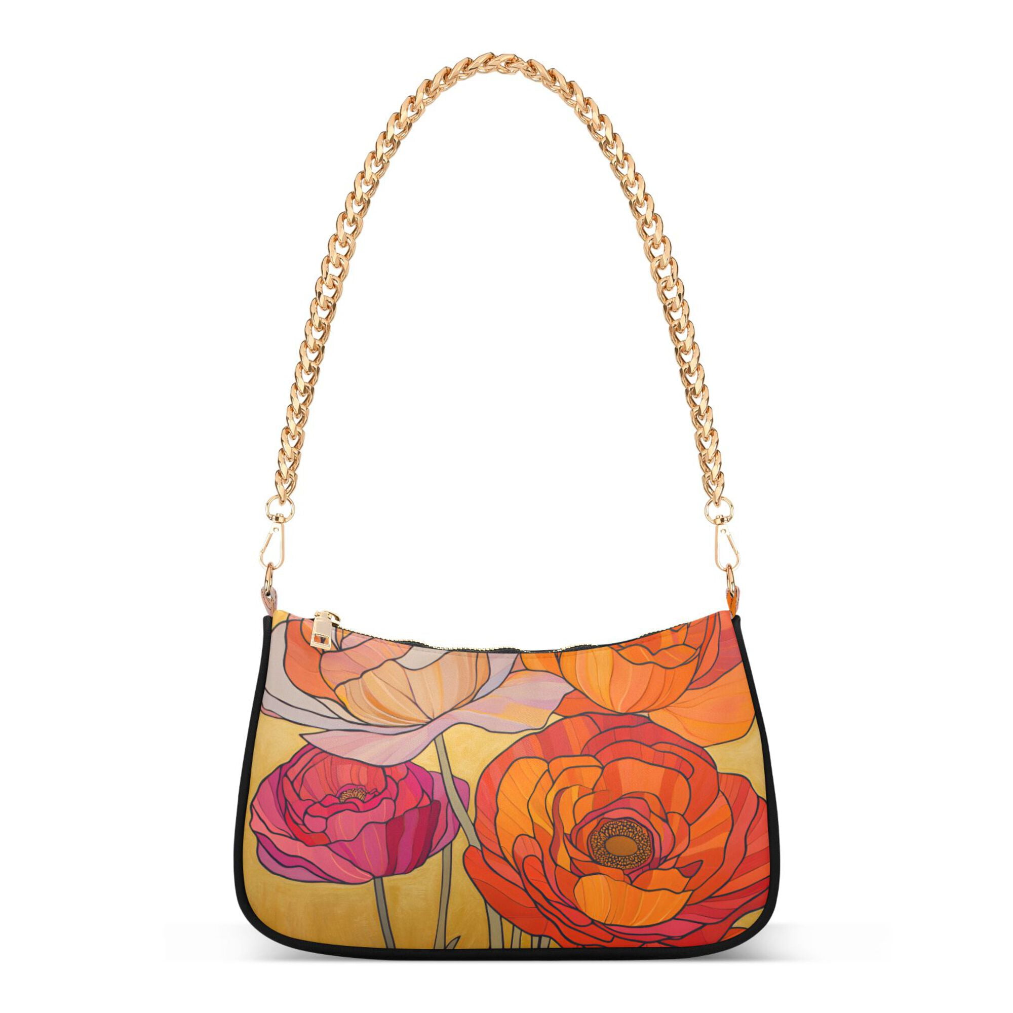 FORMRS Womens Shoulder Bag with Chain Strap Clutch Purse Cute Tote Handbag, Orange Abstract Floral