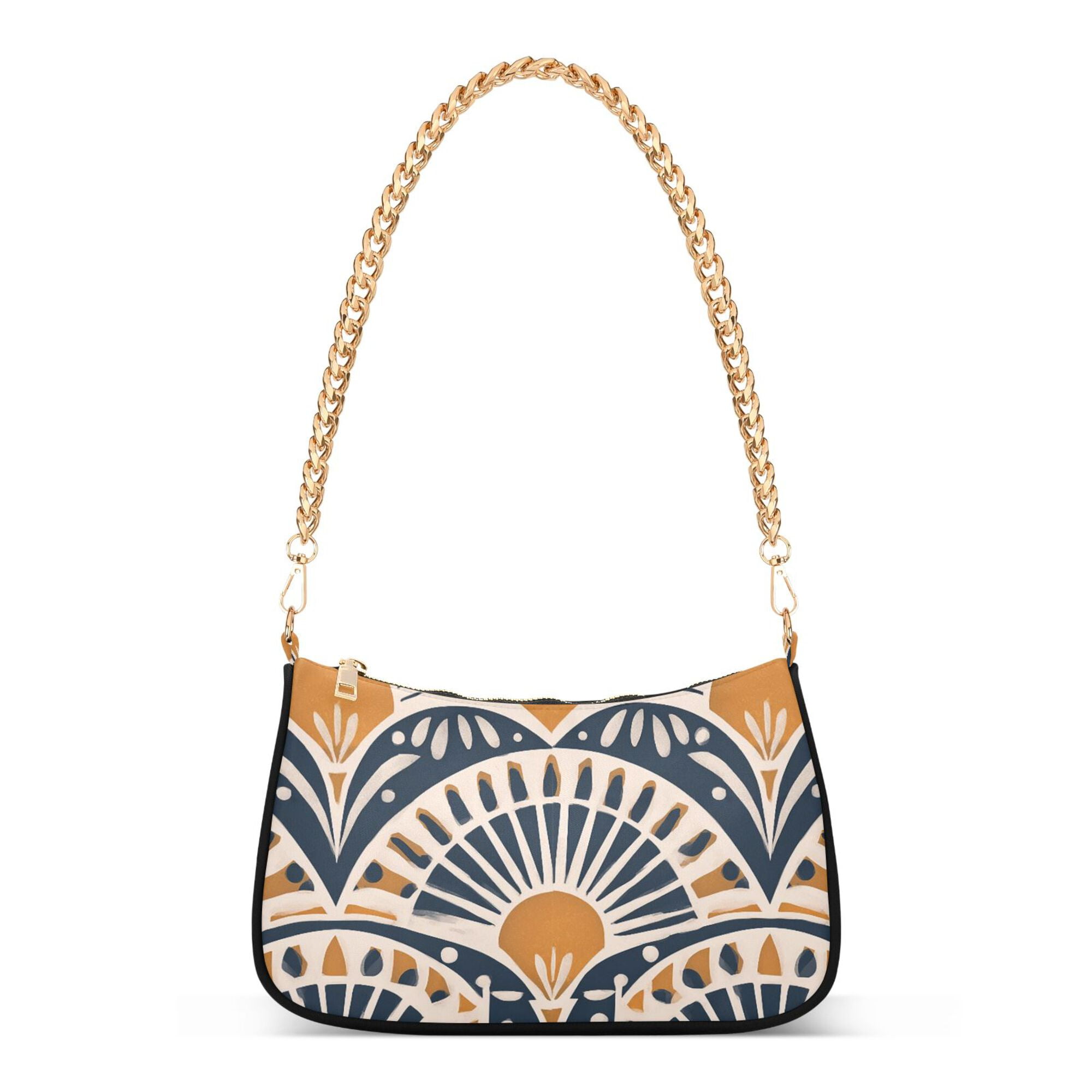 FORMRS Womens Shoulder Bag with Chain Strap Clutch Purse Cute Tote Handbag, Orange Art Pattern