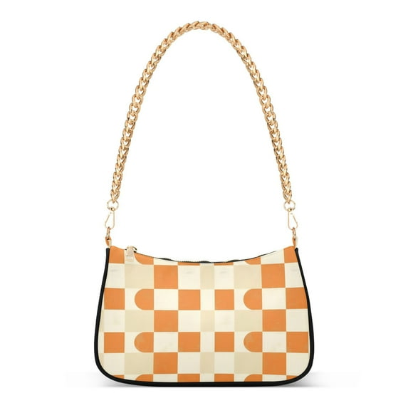 FORMRS Womens Shoulder Bag with Chain Strap Clutch Purse Cute Tote Handbag, Orange Checkered Pattern