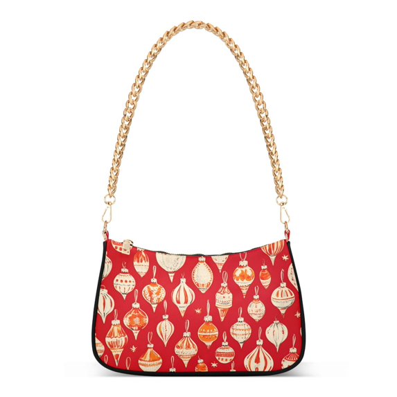 FORMRS Womens Shoulder Bag with Chain Strap Clutch Purse Cute Tote Handbag, Orange Christmas Ornaments Pattern