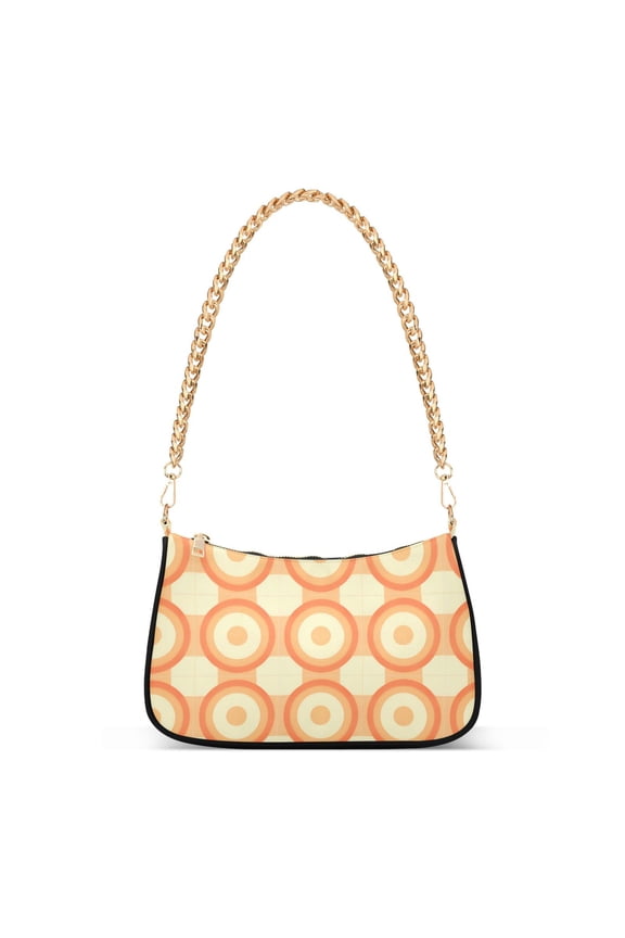 Womens Shoulder Bag with Chain Strap Clutch Purse Cute Tote Handbag, Orange Circle