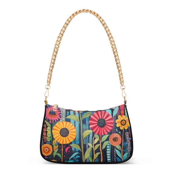 FORMRS Womens Shoulder Bag with Chain Strap Clutch Purse Cute Tote Handbag, Orange Colorful Flowers