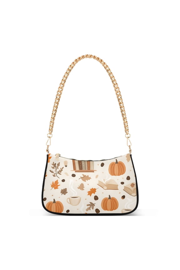 Womens Shoulder Bag with Chain Strap Clutch Purse Cute Tote Handbag, Orange Fall Pumpkin