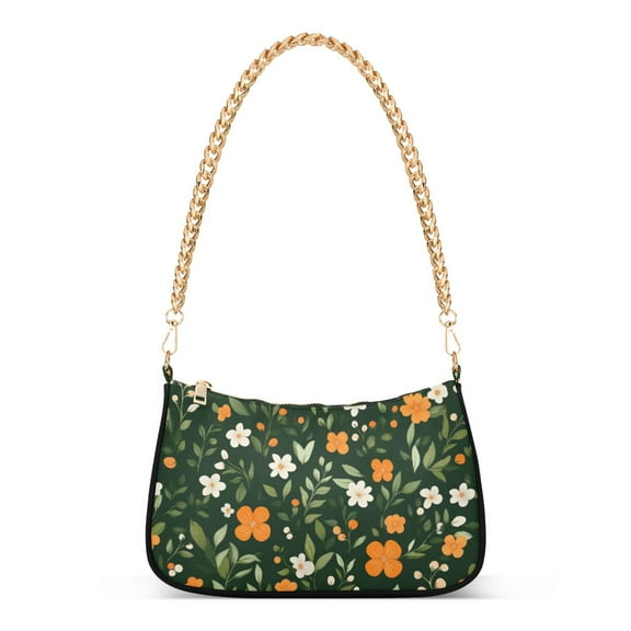 FORMRS Womens Shoulder Bag with Chain Strap Clutch Purse Cute Tote Handbag, Orange Flowers
