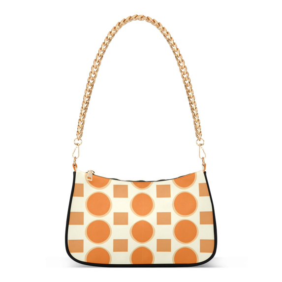 FORMRS Womens Shoulder Bag with Chain Strap Clutch Purse Cute Tote Handbag, Orange Geometric Pattern