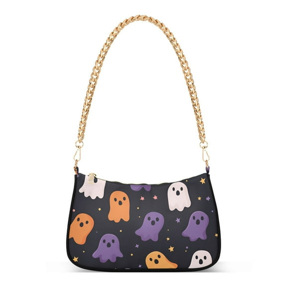 FORMRS Womens Shoulder Bag with Chain Strap Clutch Purse Cute Tote Handbag, Orange Halloween Ghosts