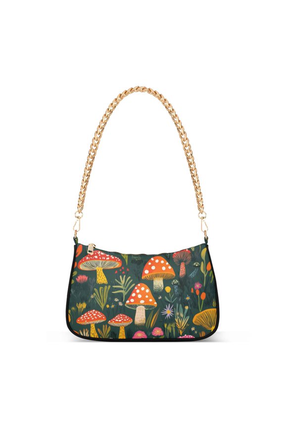 Womens Shoulder Bag with Chain Strap Clutch Purse Cute Tote Handbag, Orange Mushroom