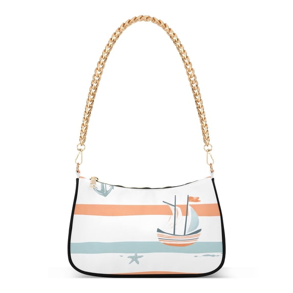 FORMRS Womens Shoulder Bag with Chain Strap Clutch Purse Cute Tote Handbag, Orange Nautical Pattern