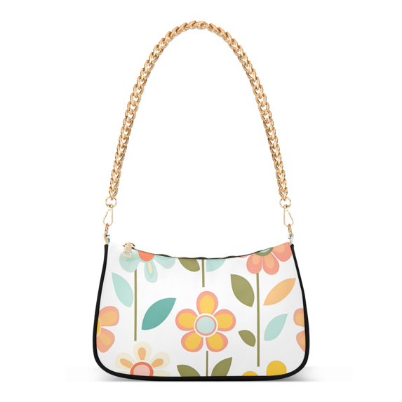 FORMRS Womens Shoulder Bag with Chain Strap Clutch Purse Cute Tote Handbag, Orange Retro Flower