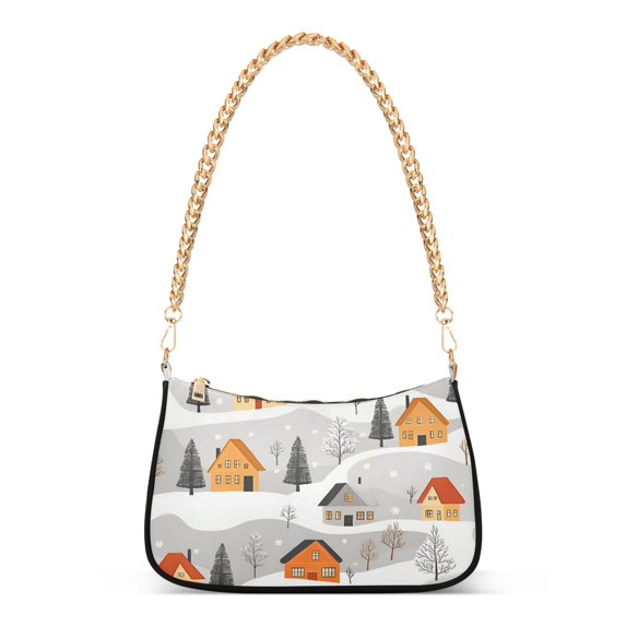 FORMRS Womens Shoulder Bag with Chain Strap Clutch Purse Cute Tote Handbag, Orange Snow Houses