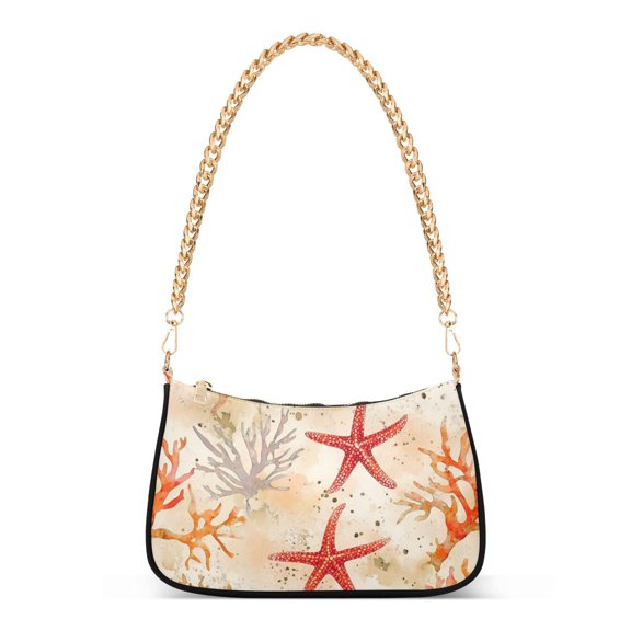FORMRS Womens Shoulder Bag with Chain Strap Clutch Purse Cute Tote Handbag, Orange Starfish