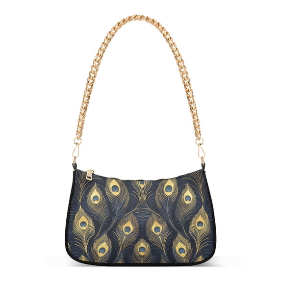 FORMRS Womens Shoulder Bag with Chain Strap Clutch Purse Cute Tote Handbag, Peacock Feathers Pattern