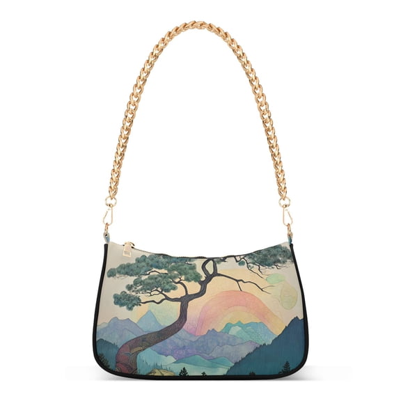 FORMRS Womens Shoulder Bag with Chain Strap Clutch Purse Cute Tote Handbag, Pine Tree Rainbow
