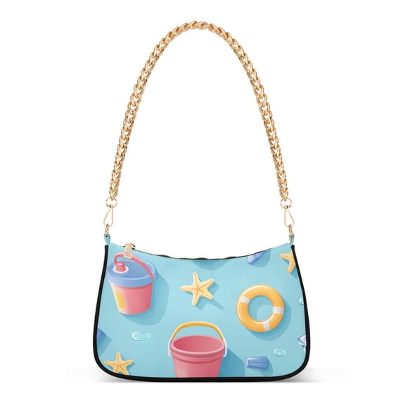 FORMRS Womens Shoulder Bag with Chain Strap Clutch Purse Cute Tote Handbag, Pink Beach Toys Pattern