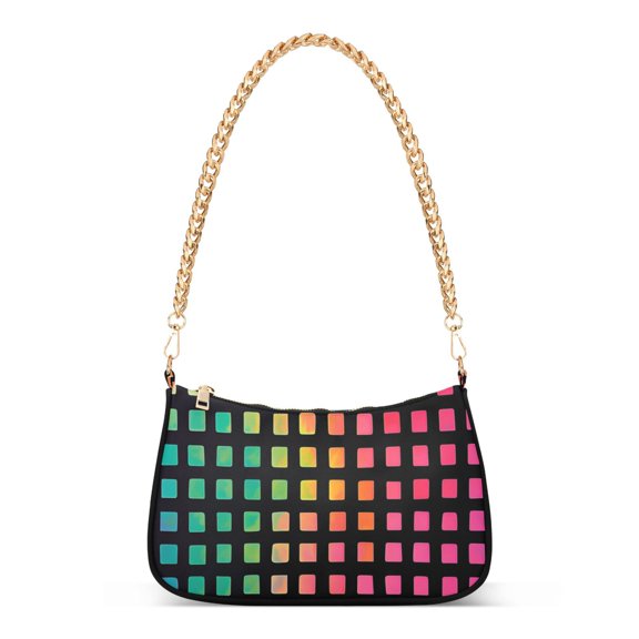 FORMRS Womens Shoulder Bag with Chain Strap Clutch Purse Cute Tote Handbag, Pink Block Pattern