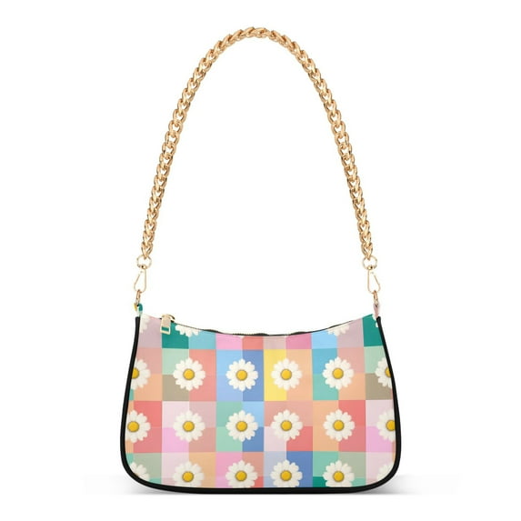 FORMRS Womens Shoulder Bag with Chain Strap Clutch Purse Cute Tote Handbag, Pink Checkered Daisy