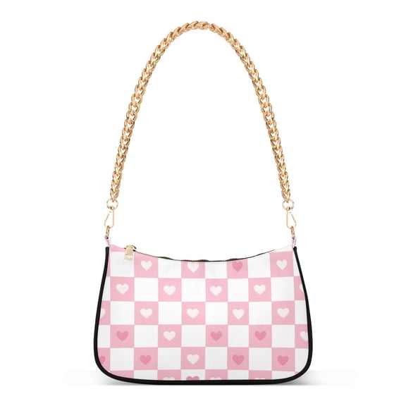 FORMRS Womens Shoulder Bag with Chain Strap Clutch Purse Cute Tote Handbag, Pink Checkered Heart