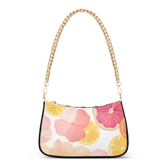 FORMRS Womens Shoulder Bag with Chain Strap Clutch Purse Cute Tote Handbag, Pink Floral Orange