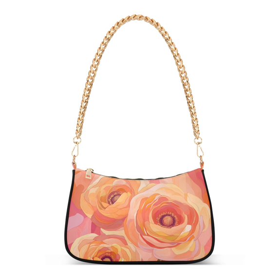 FORMRS Womens Shoulder Bag with Chain Strap Clutch Purse Cute Tote Handbag, Pink Flowers