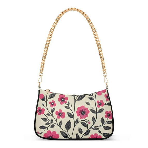 FORMRS Womens Shoulder Bag with Chain Strap Clutch Purse Cute Tote Handbag, Pink Flowers