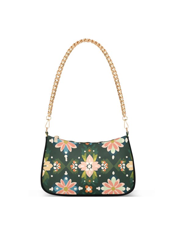 Womens Shoulder Bag with Chain Strap Clutch Purse Cute Tote Handbag, Pink Geometric Flowers