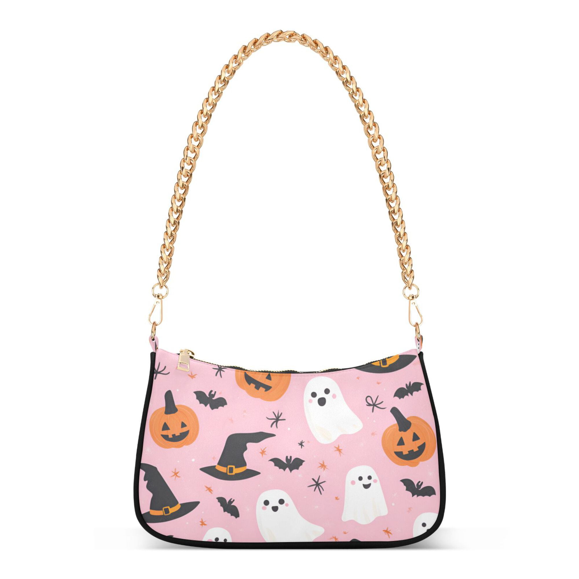 FORMRS Womens Shoulder Bag with Chain Strap Clutch Purse Cute Tote Handbag, Pink Halloween Ghosts