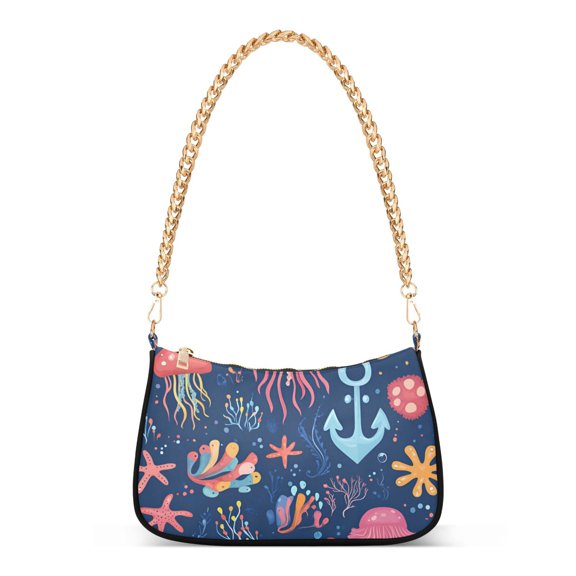 FORMRS Womens Shoulder Bag with Chain Strap Clutch Purse Cute Tote Handbag, Pink Jellyfish