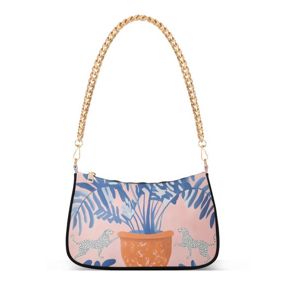 FORMRS Womens Shoulder Bag with Chain Strap Clutch Purse Cute Tote Handbag, Pink Leaves