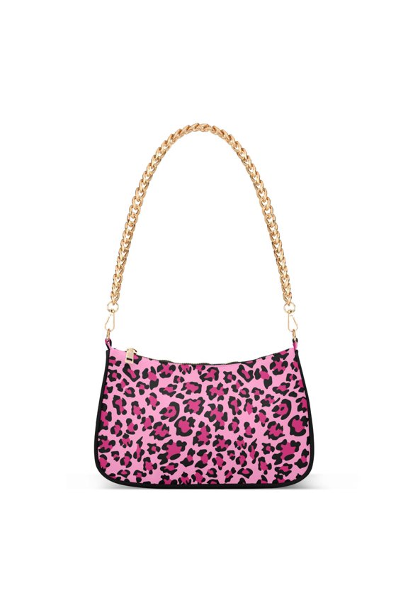 Womens Shoulder Bag with Chain Strap Clutch Purse Cute Tote Handbag, Pink Leopard Pattern
