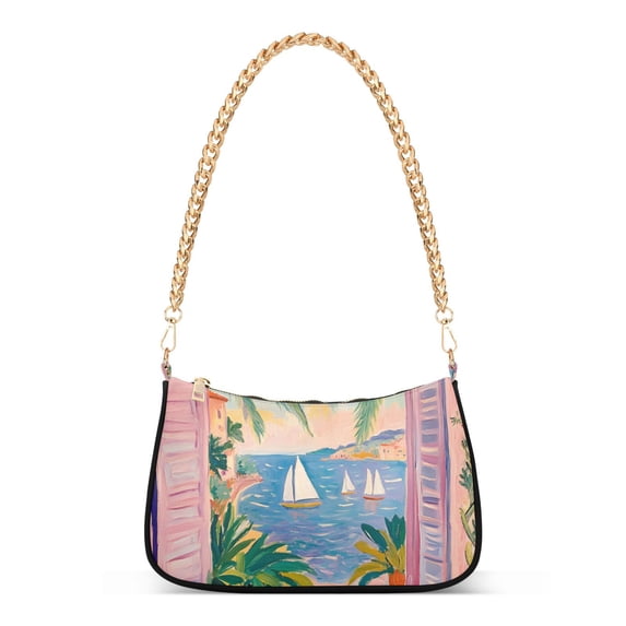 FORMRS Womens Shoulder Bag with Chain Strap Clutch Purse Cute Tote Handbag, Pink Seaside Boat