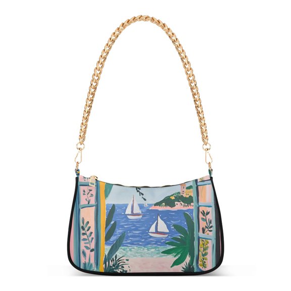 FORMRS Womens Shoulder Bag with Chain Strap Clutch Purse Cute Tote Handbag, Pink Seaside