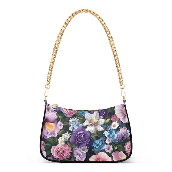 FORMRS Womens Shoulder Bag with Chain Strap Clutch Purse Cute Tote Handbag, Pink and Purple Flowers
