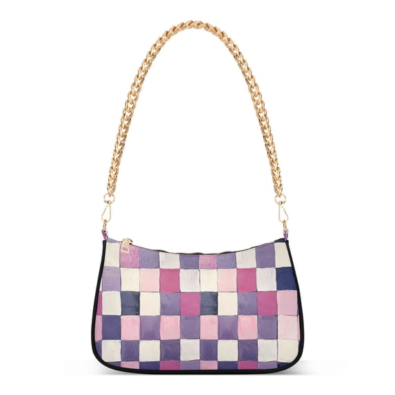 FORMRS Womens Shoulder Bag with Chain Strap Clutch Purse Cute Tote Handbag, Pink and Purple Plaid Pattern