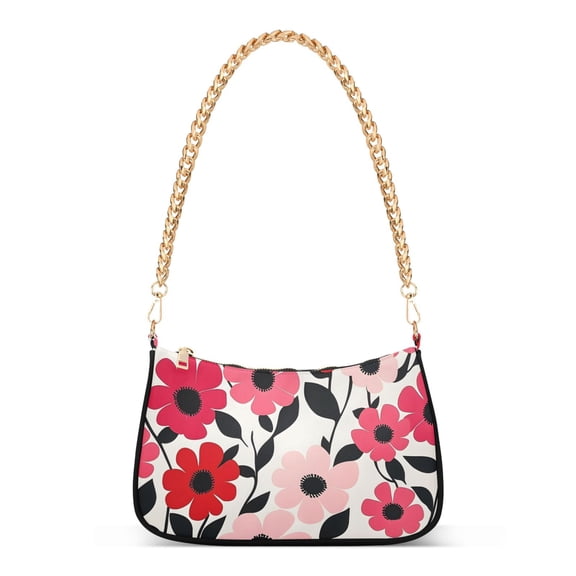 FORMRS Womens Shoulder Bag with Chain Strap Clutch Purse Cute Tote Handbag, Pink and Red Flowers