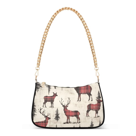 FORMRS Womens Shoulder Bag with Chain Strap Clutch Purse Cute Tote Handbag, Plaid Deer