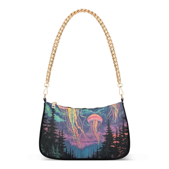 FORMRS Womens Shoulder Bag with Chain Strap Clutch Purse Cute Tote Handbag, Psychedelic Jellyfish