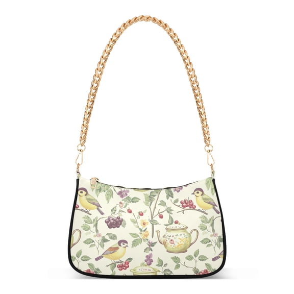 FORMRS Womens Shoulder Bag with Chain Strap Clutch Purse Cute Tote Handbag, Purple Birds Teapots