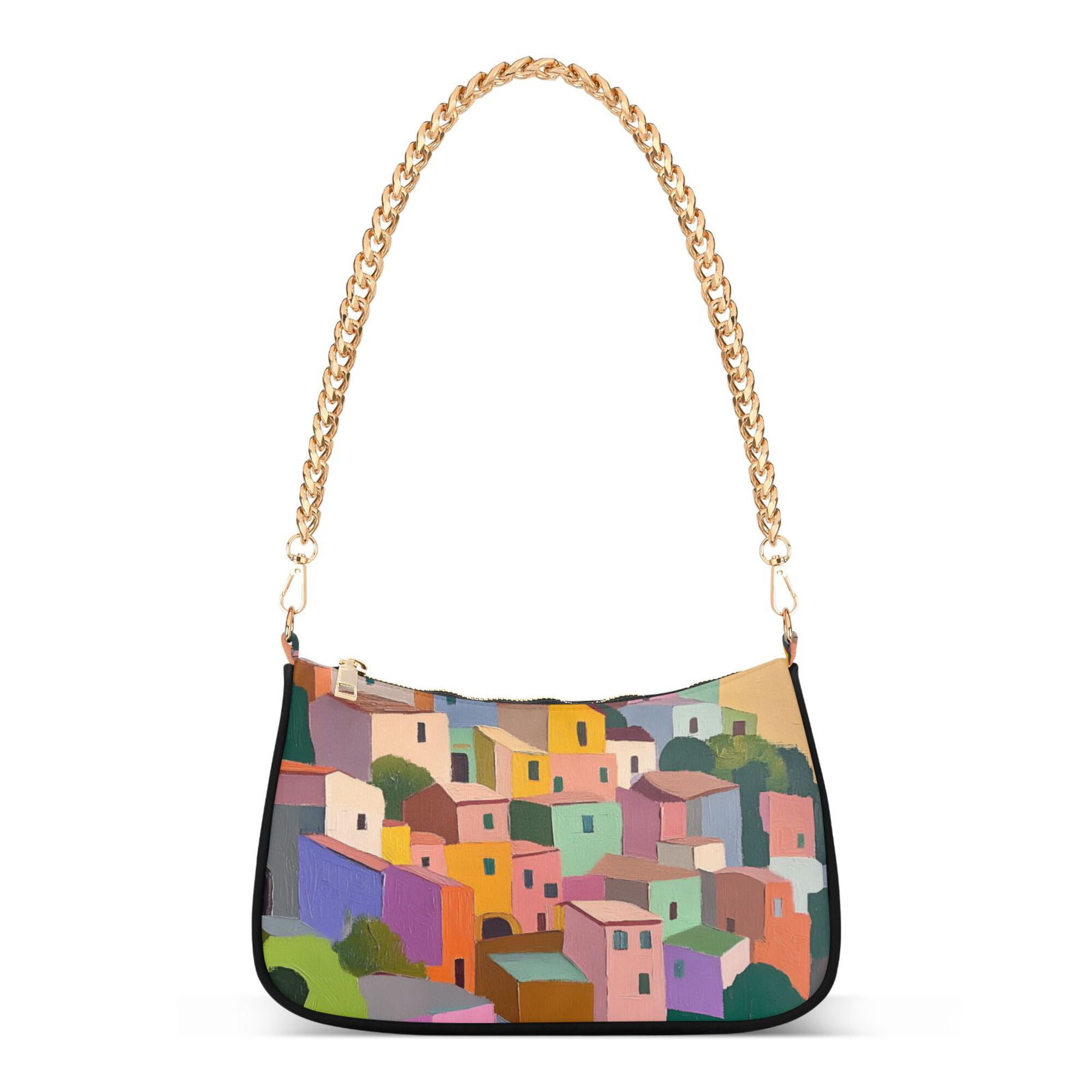 FORMRS Womens Shoulder Bag with Chain Strap Clutch Purse Cute Tote Handbag, Purple Cityscape Painting