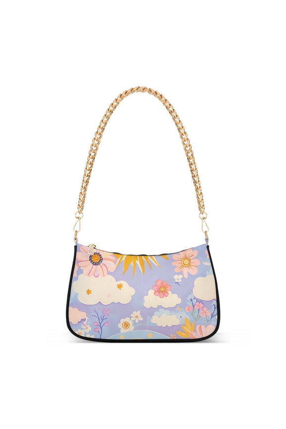 Womens Shoulder Bag with Chain Strap Clutch Purse Cute Tote Handbag, Purple Clouds
