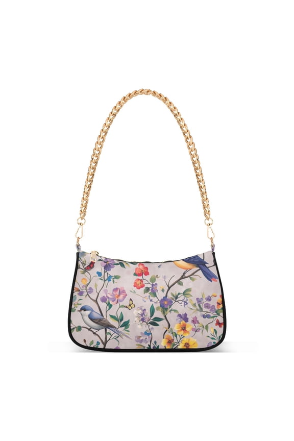 Womens Shoulder Bag with Chain Strap Clutch Purse Cute Tote Handbag, Purple Floral Pattern