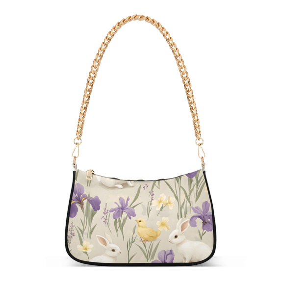 FORMRS Womens Shoulder Bag with Chain Strap Clutch Purse Cute Tote Handbag, Purple Floral Rabbit