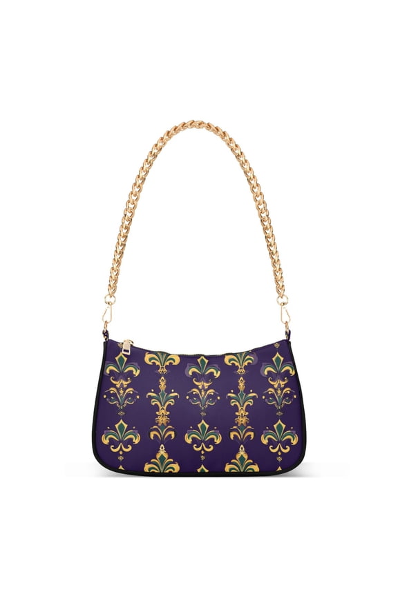 Womens Shoulder Bag with Chain Strap Clutch Purse Cute Tote Handbag, Purple Flowers Pattern