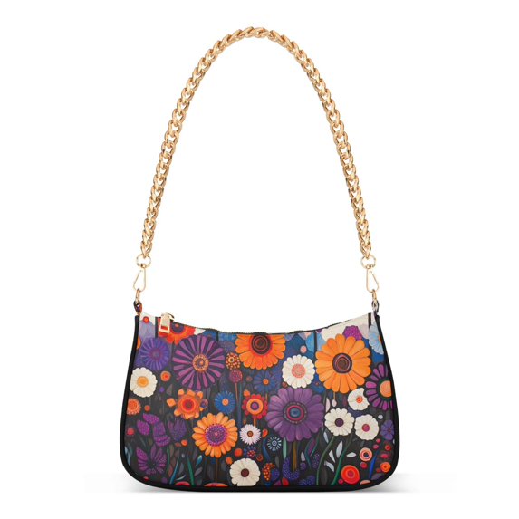 FORMRS Womens Shoulder Bag with Chain Strap Clutch Purse Cute Tote Handbag, Purple Flowers