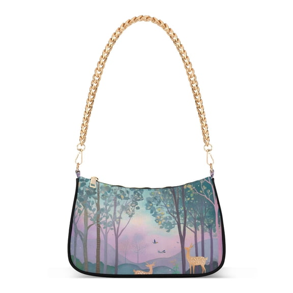 FORMRS Womens Shoulder Bag with Chain Strap Clutch Purse Cute Tote Handbag, Purple Forest Scene