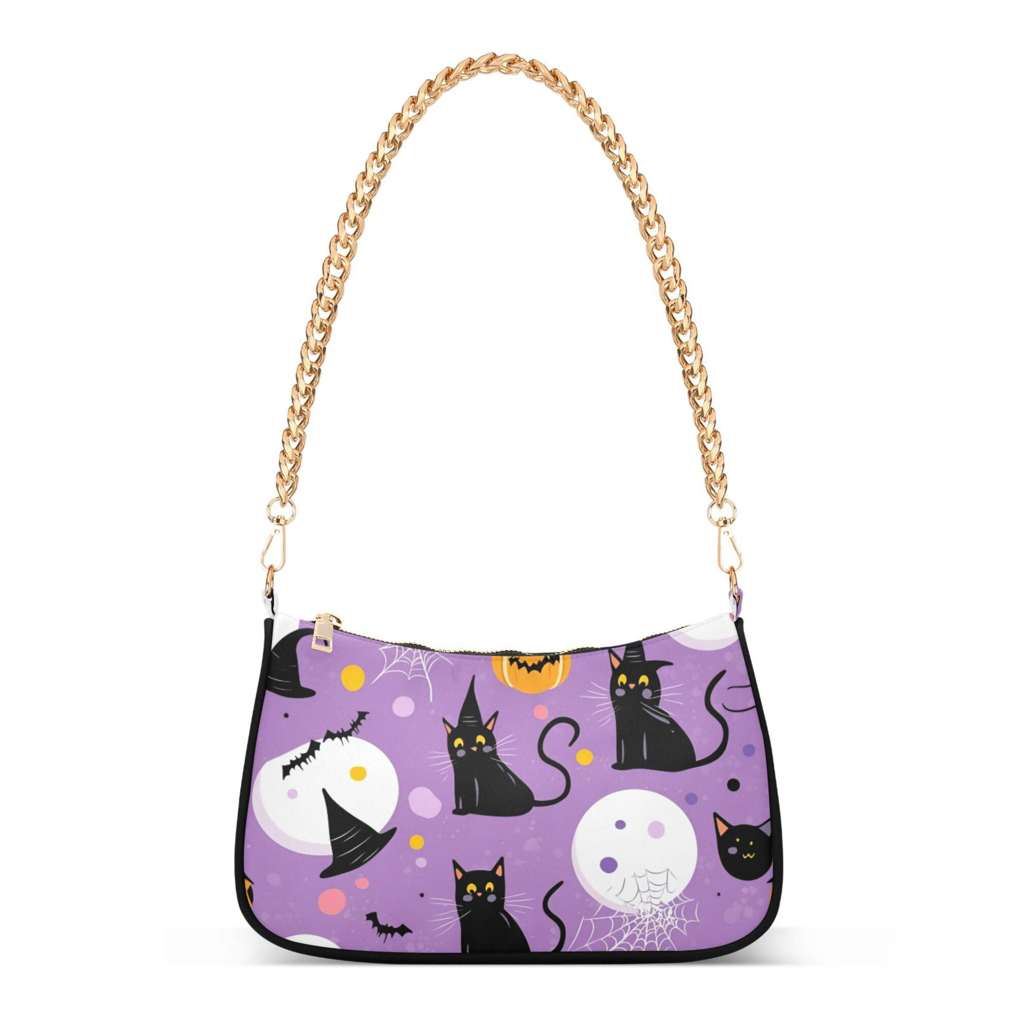 FORMRS Womens Shoulder Bag with Chain Strap Clutch Purse Cute Tote Handbag, Purple Halloween Pattern