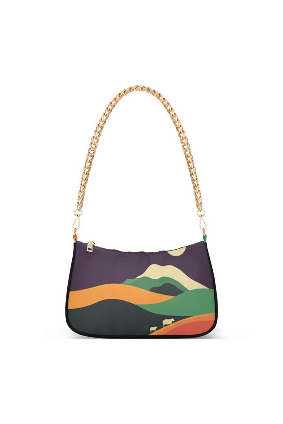 Womens Shoulder Bag with Chain Strap Clutch Purse Cute Tote Handbag, Purple Mountain