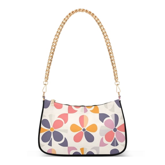 FORMRS Womens Shoulder Bag with Chain Strap Clutch Purse Cute Tote Handbag, Purple Retro Flower