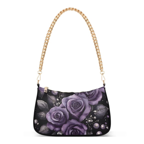 FORMRS Womens Shoulder Bag with Chain Strap Clutch Purse Cute Tote Handbag, Purple Roses
