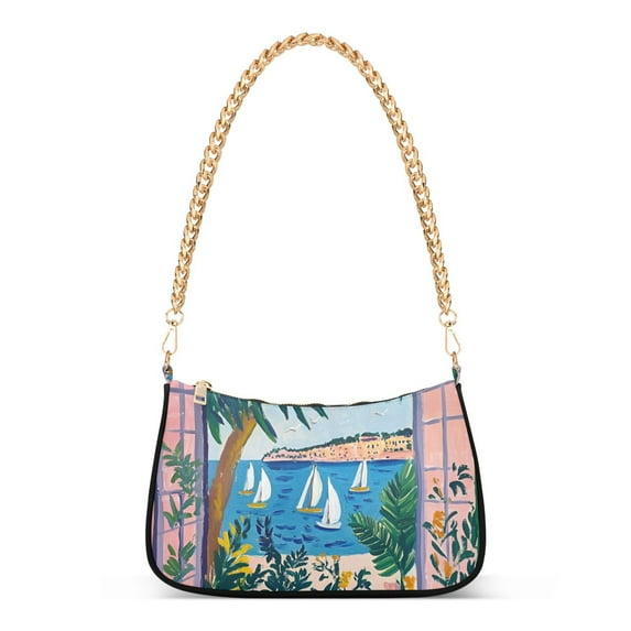 FORMRS Womens Shoulder Bag with Chain Strap Clutch Purse Cute Tote Handbag, Purple Seaside
