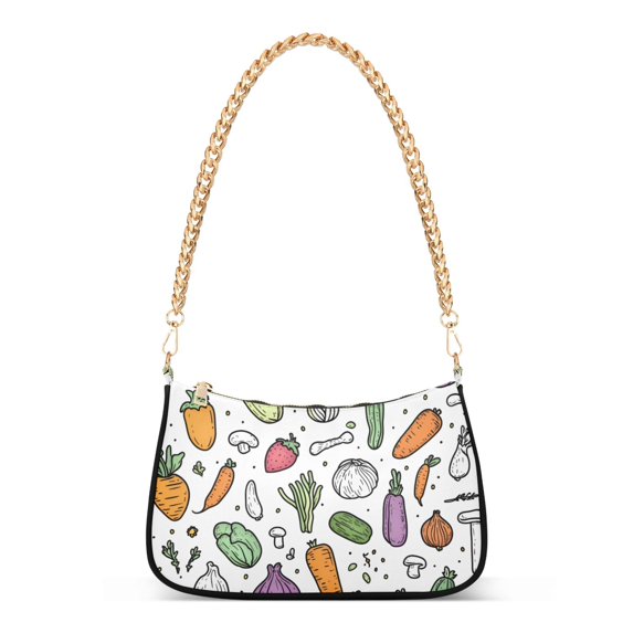 FORMRS Womens Shoulder Bag with Chain Strap Clutch Purse Cute Tote Handbag, Purple Vegetables Pattern